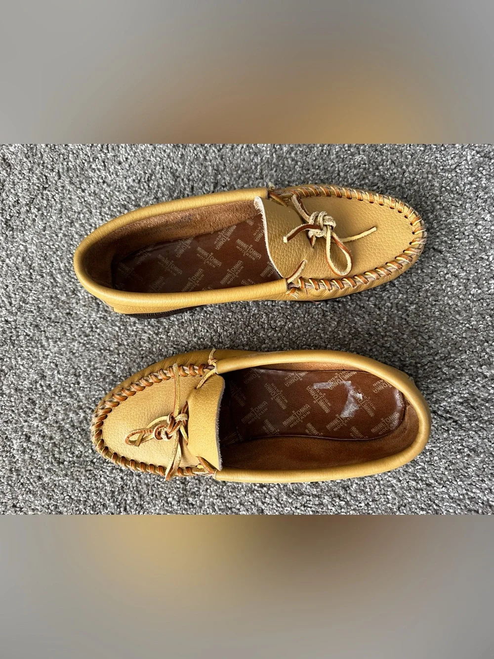 Minnetonka Mustard Leather Moccasin Loafers